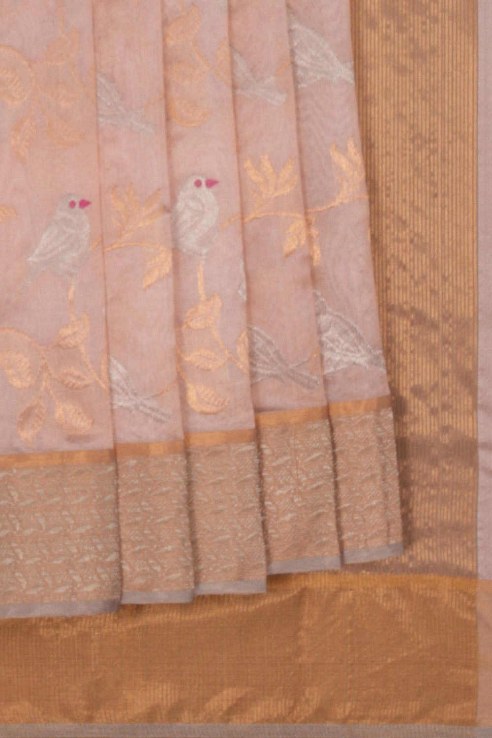 Image of Peach Floral Vines Chanderi Saree
